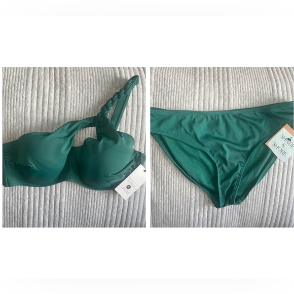 Shade & Shore Ribbed Emerald Bikini Set with One Shoulder Twist Strap - Picture 1 of 13